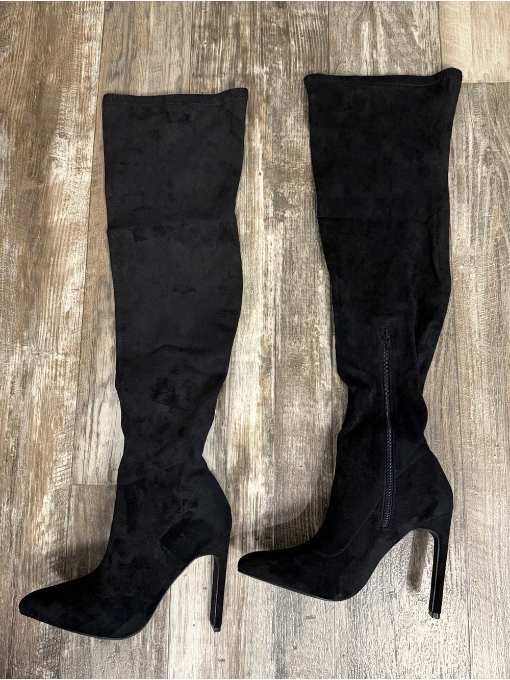 Fashion Nova Black Over-the-Knee Suede Block Heel Boots Size 8